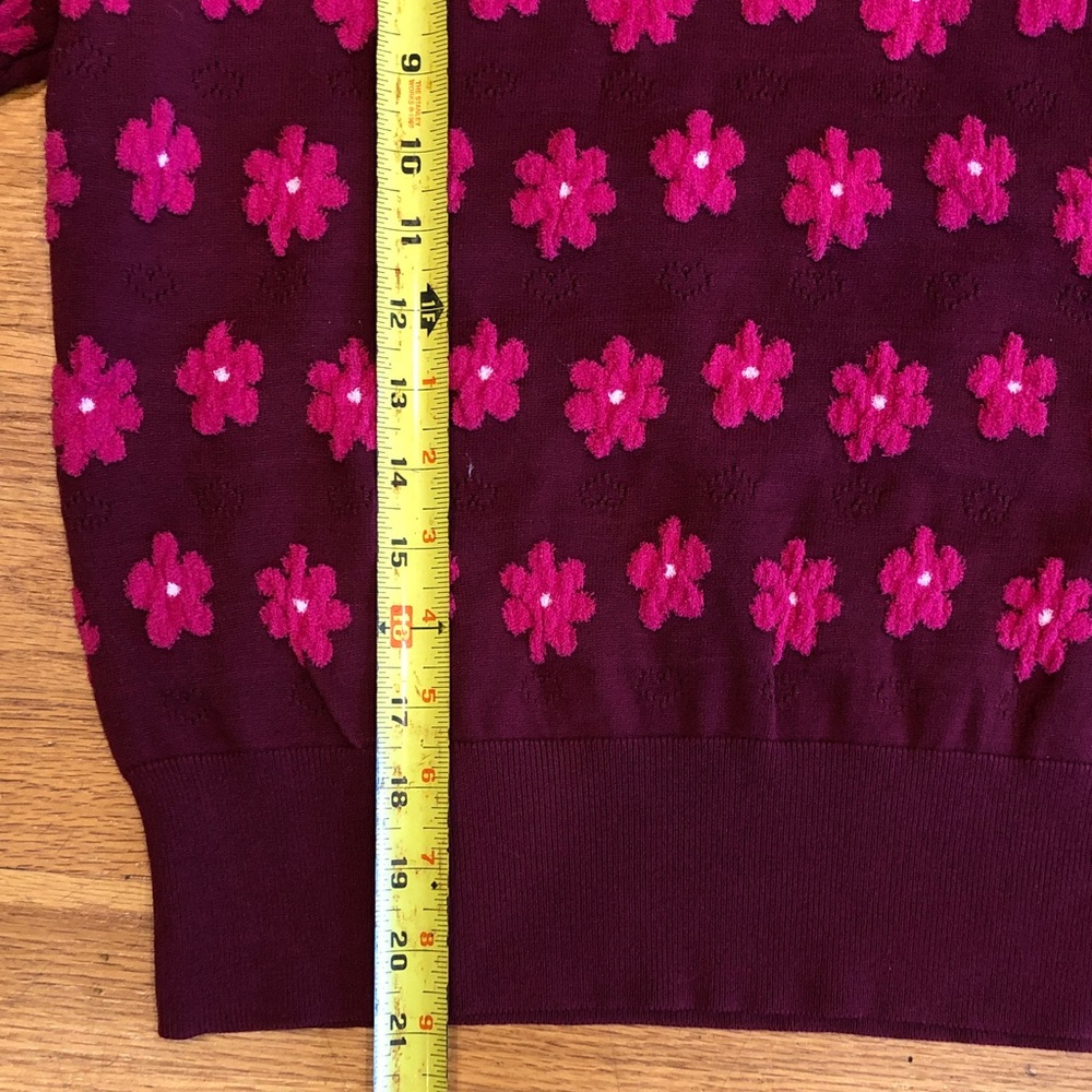 NWOT kate spade Burgundy Sweater with Hot Pink Floral Appliqués - Picture 10 of 13